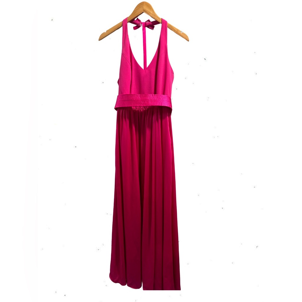 Vera Wang V-neck halter gown with sash